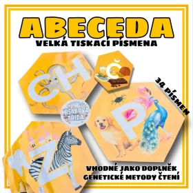 Abeceda tiskací písmo s motivem včel.