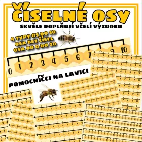 Číselné osy s motivem včel.