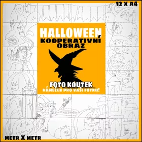 Kooperativní obraz s tématikou Halloweenu. Mišákova třída