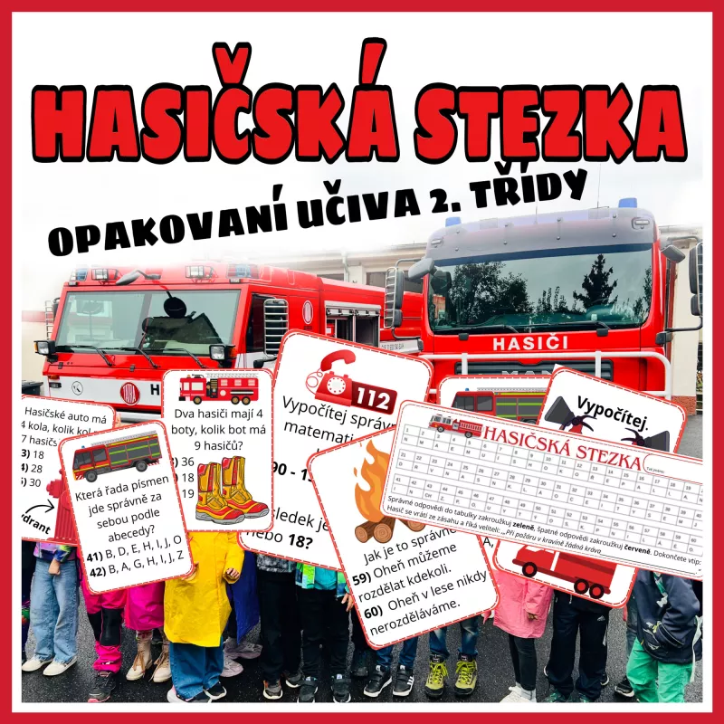 Procvičování matematiky a češtiny spojených s hasičskými motivy. Mišákova třída