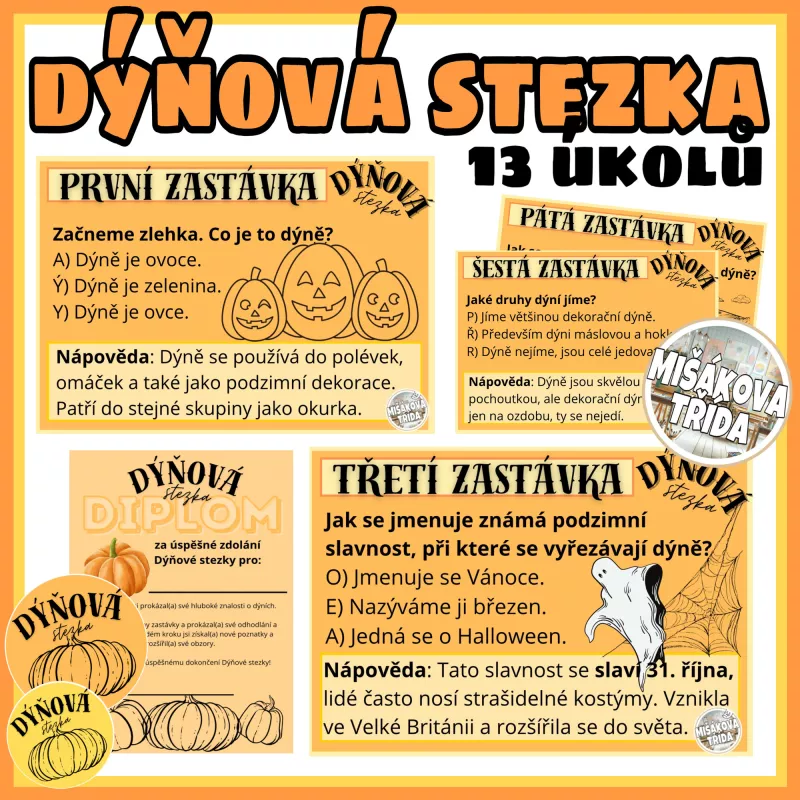 Zábavná stezka pro žáky s motivy Halloweenu. Mišákova třída