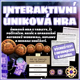 Zábavná úniková hra pro žáky od 3. až do 9.třídy, s motivem vesmíru.